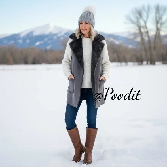 MYSTREE Beautiful Sherpa charcoal vest sz S M L - Picture 1 of 10